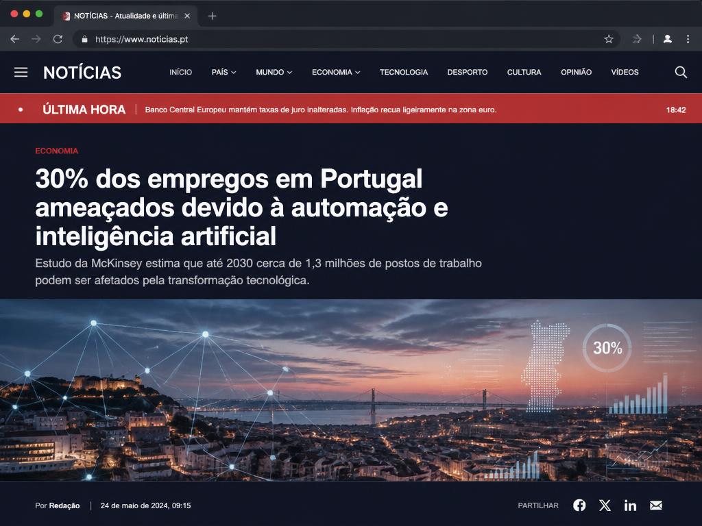 Notícia da SIC sobre o impacto da Inteligência Artificial nos empregos em Portugal